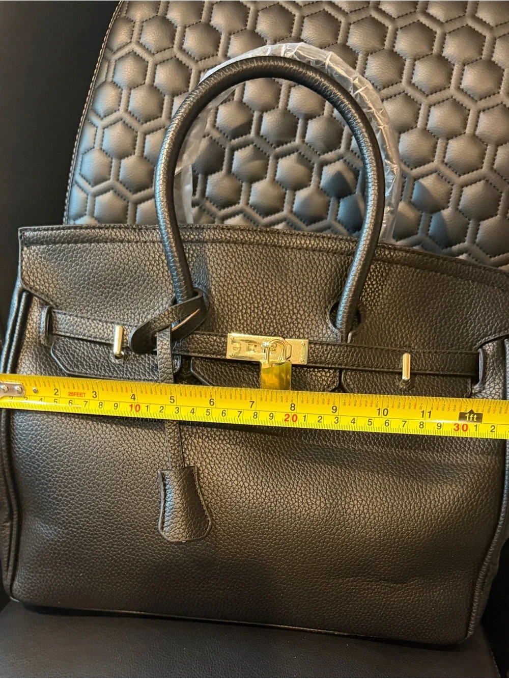 Classic Black Leather Satchel with Gold Hardware
